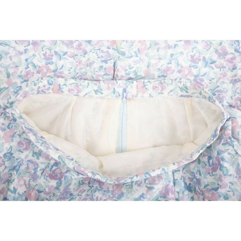 Vintage 1980s Womans Midi Skirt Suit M Blazer Pastel Floral Puff Sleeves Purple - Picture 8 of 12